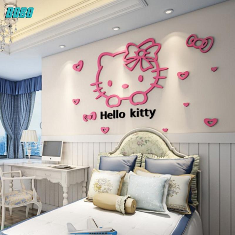 Bobo Creative Wall Stickers 3d Wallpaper Hello Kitty For Living Room Removable