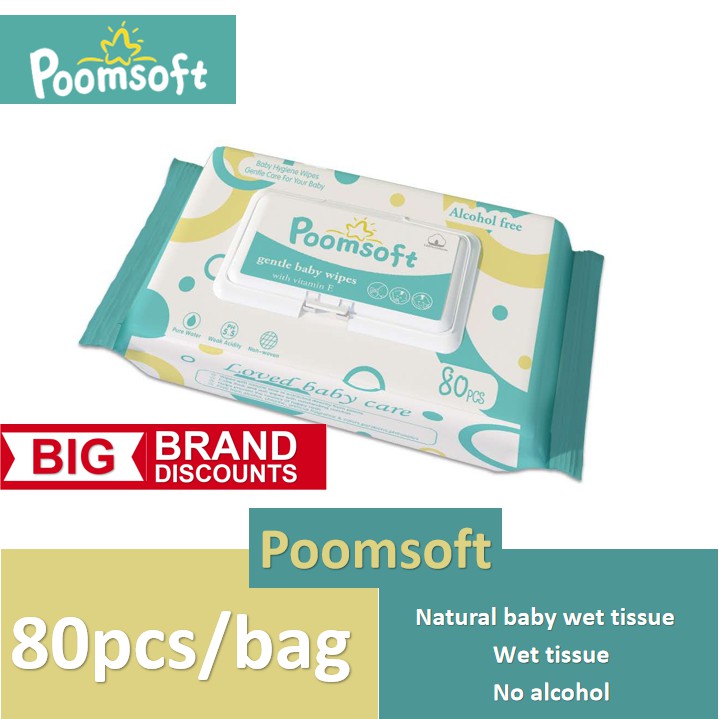 POOMSOFT Non Alcohol Baby Wet Wipes/Wet Tissue (80 Pcs/Pack)