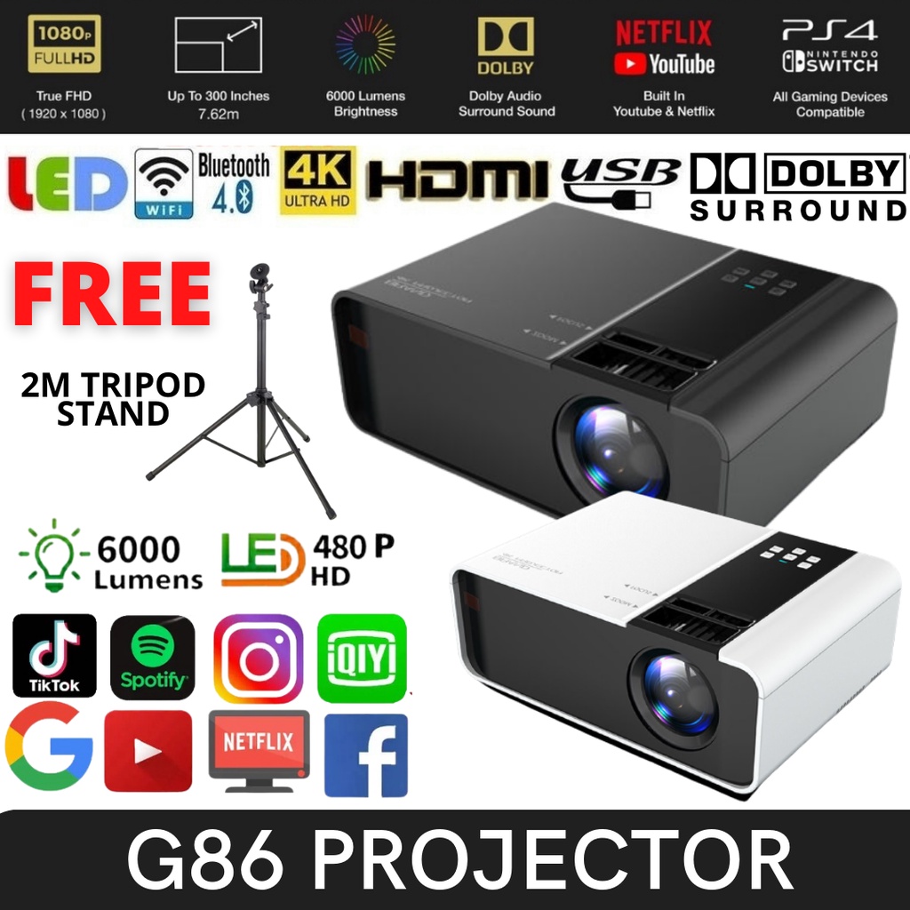 MONOZ 10 Years Warranty 6000 G86 Projector FULL HD 1080P Android Mini