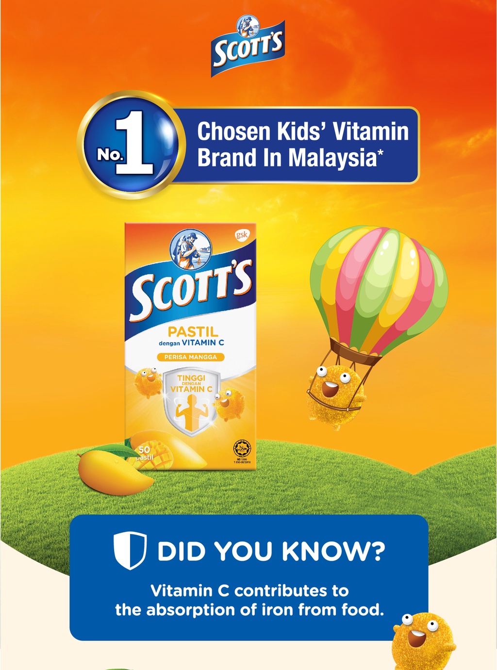Scott's Vitamin C Pastilles Children Supplement - Orange + Mango (2 x ...
