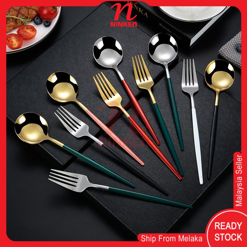 Ready Stock 1pc Korean Spoon and Fork Stirring Spoon Stainless Steel