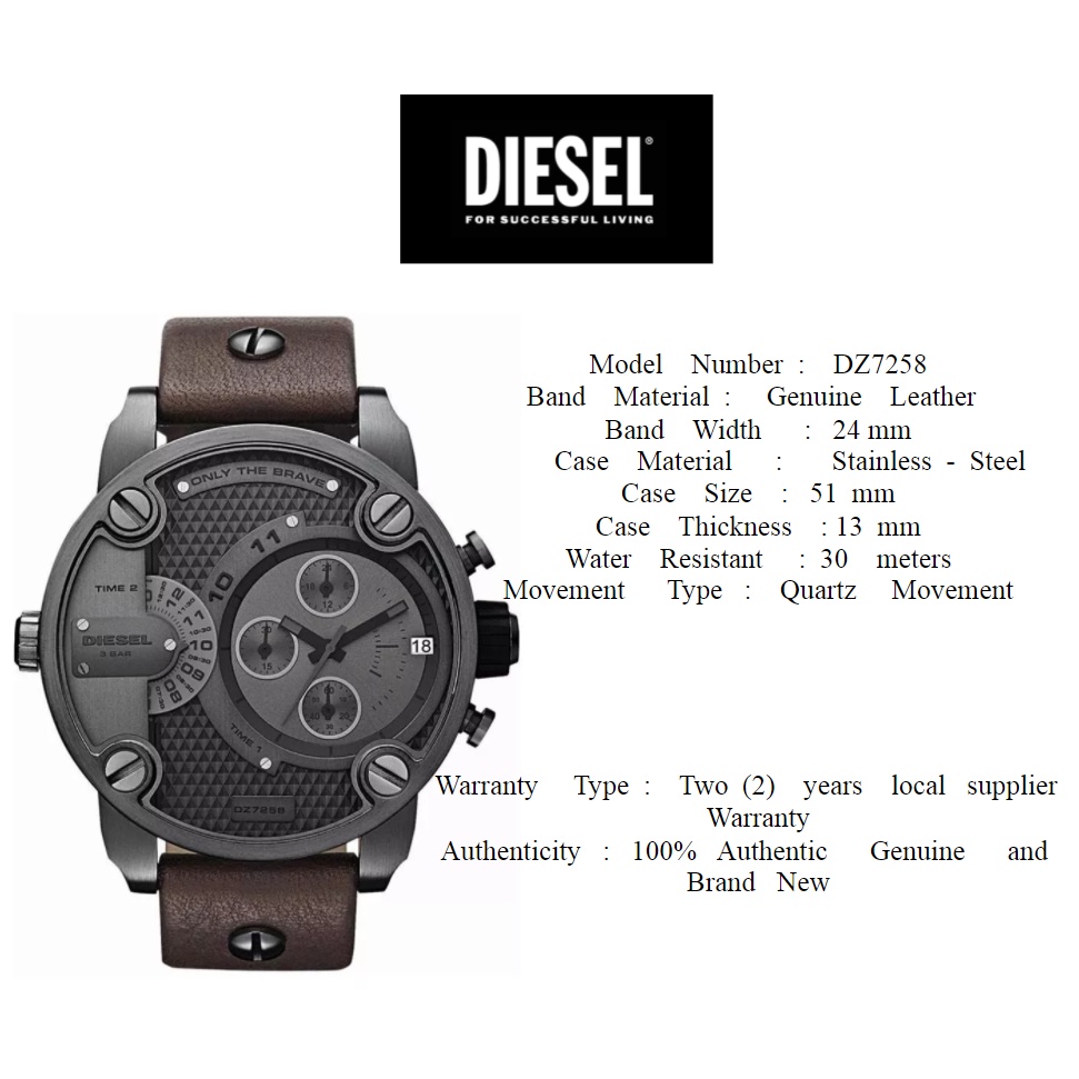 100% ORI] DIESEL Men's Little Daddy Gunmetal Brown Leather Watch | Shopee  Malaysia