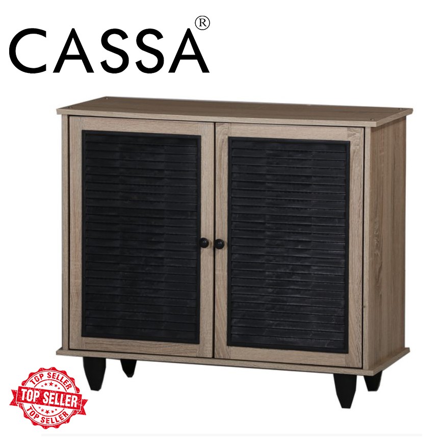 Cassa Simple 2 Door Shoes Cabinet (S.Oak/Sanoma Black)