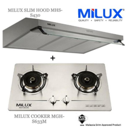 MILUX MHS-S430 SLIM HOOD + MILUX MGH-S633M STAINLESS STEEL PREMIUM BUILT-IN HOB GAS COOK DAPUR GAS SET