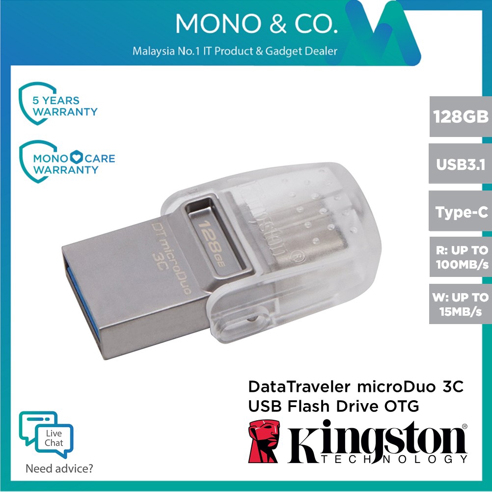 Kingston 128GB/64GB/32GB DataTraveler microDuo 3C Dual Drive OTG Type-C DTDUO3C