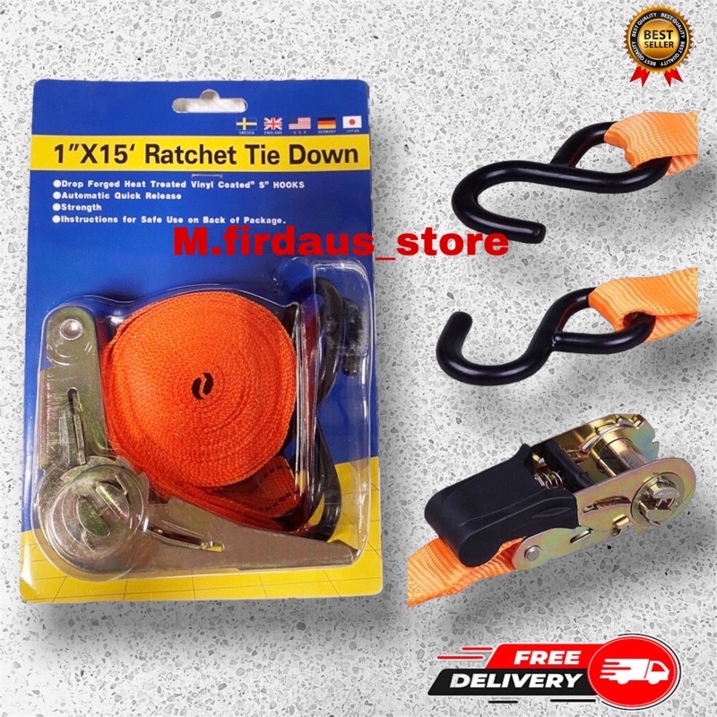 Ratchet Strap Tie-Down WITH METAL LOCK TALI PENGIKAT CANVAS MOTOR ...