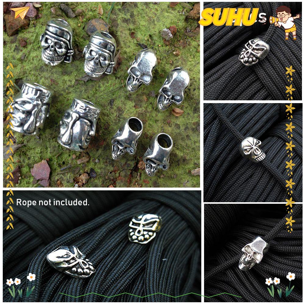 SUHU 2/5pcs New Metal Charms Skull Hole Diameter 3~4mm Knife Lanyards Decoration Paracord Beads Braided Parts Outdoor Tactical Jewelry DIY Pendant Buckle High Quality Paracord Bracelet Accessories