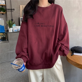 Zuoan Korean Sweatershirt Casual Round Neck Letter Printing Shirt Long-sleeved Women's Sweater Tops
