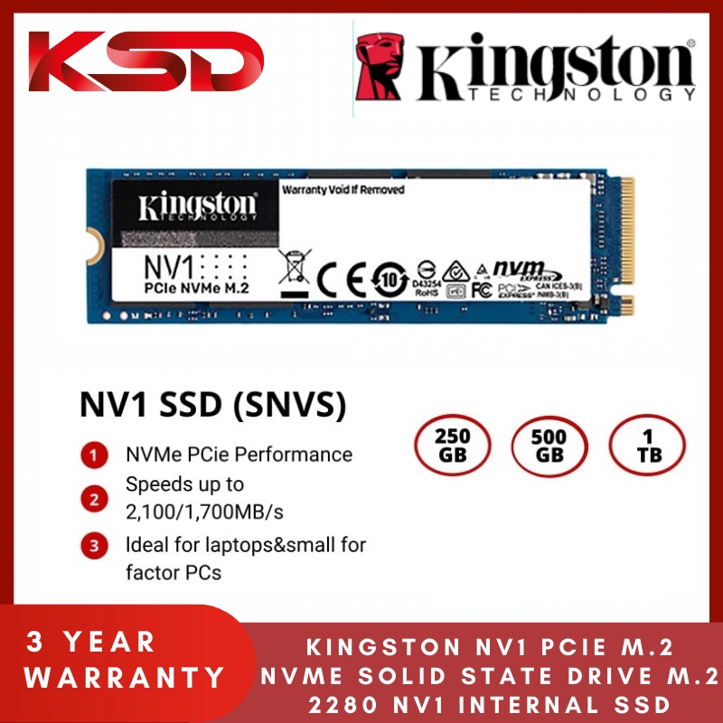 Kingston NV1 NVMe M.2 SSD 250GB 500GB 1TB 2TB (SNVS/250G SNVS/500G SNVS ...