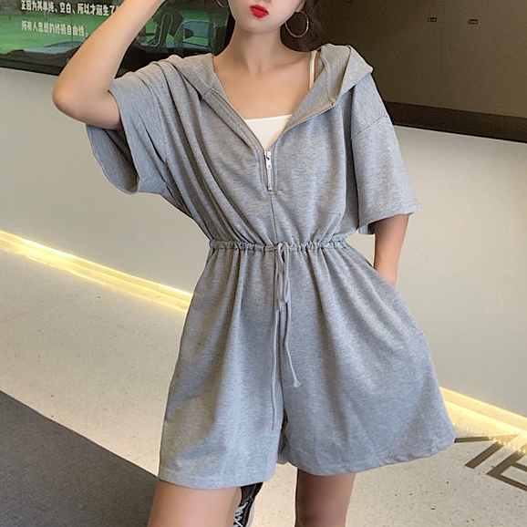 【Set】Sports Suit Women's Summer Korean Style Casual Hooded Jumpsuit