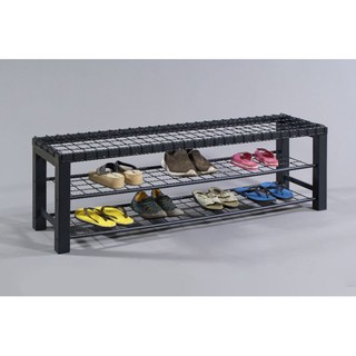 Mfd Industrial Metal Bench Chair With Shoe Rack Black 4 Feet Shopee Malaysia