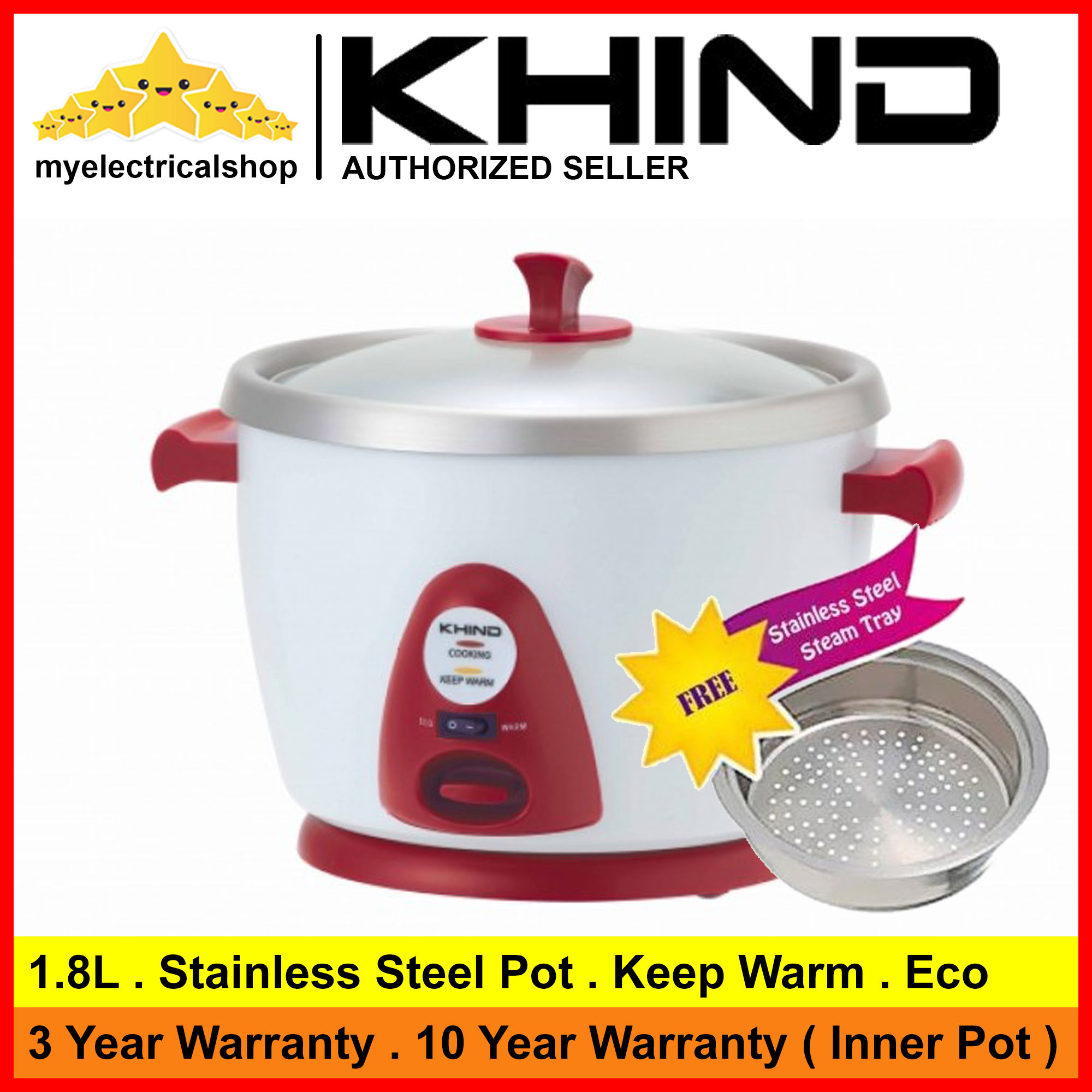 Khind AnShin Rice Cooker ( 1.8L ) RC118 / RC118M Stainless Steel Pot