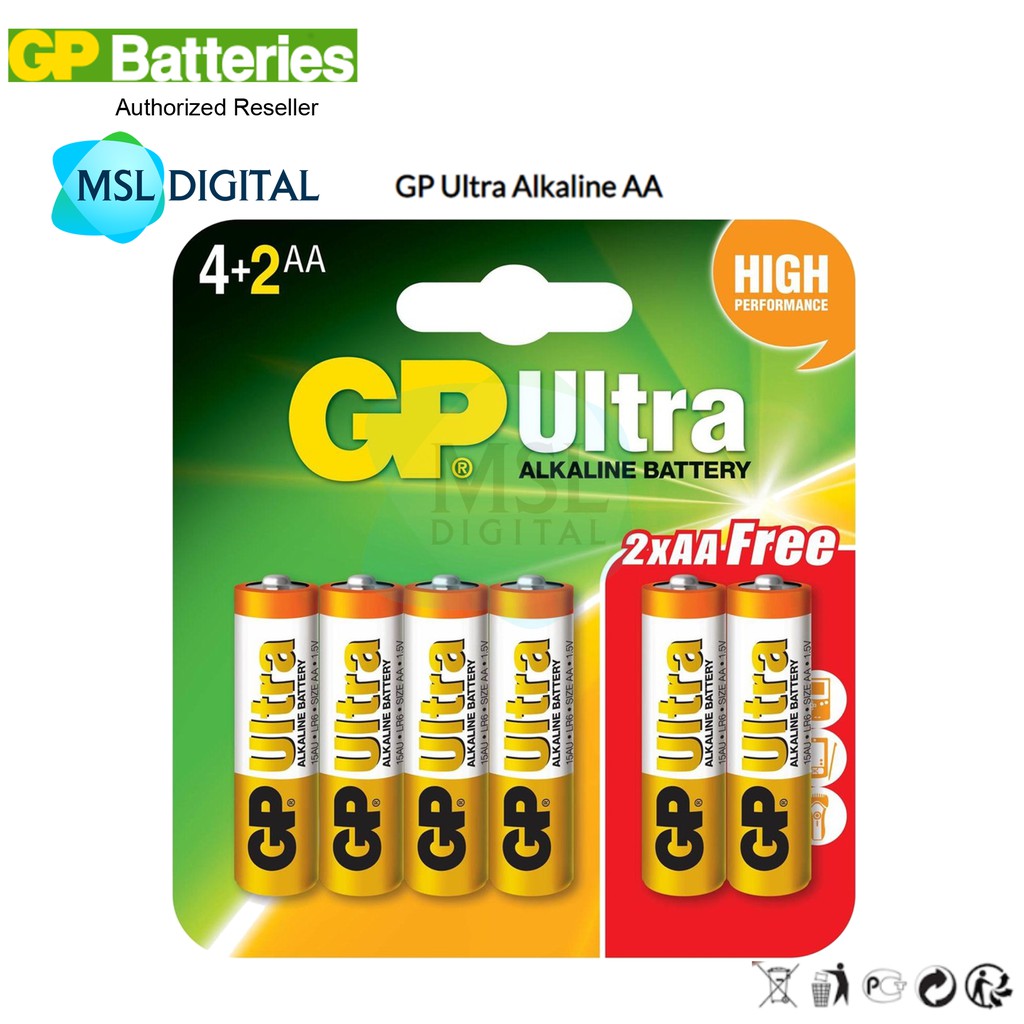 Gp Ultra Alkaline Battery 6 X Battery High Performance Lr6 Size 1 5v Shopee Malaysia