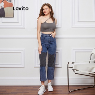 Image of Lovito Casual Denim Colorblock With Pocket Jeans L08131 (Blue)