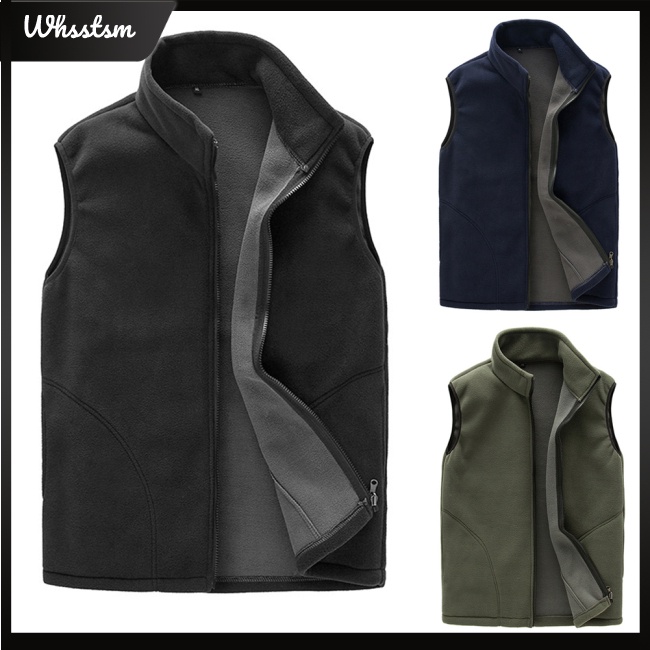 Whsstsm Men Warm Full Zip Casual Fleece Vest Outdoor Climbing Hiking ...