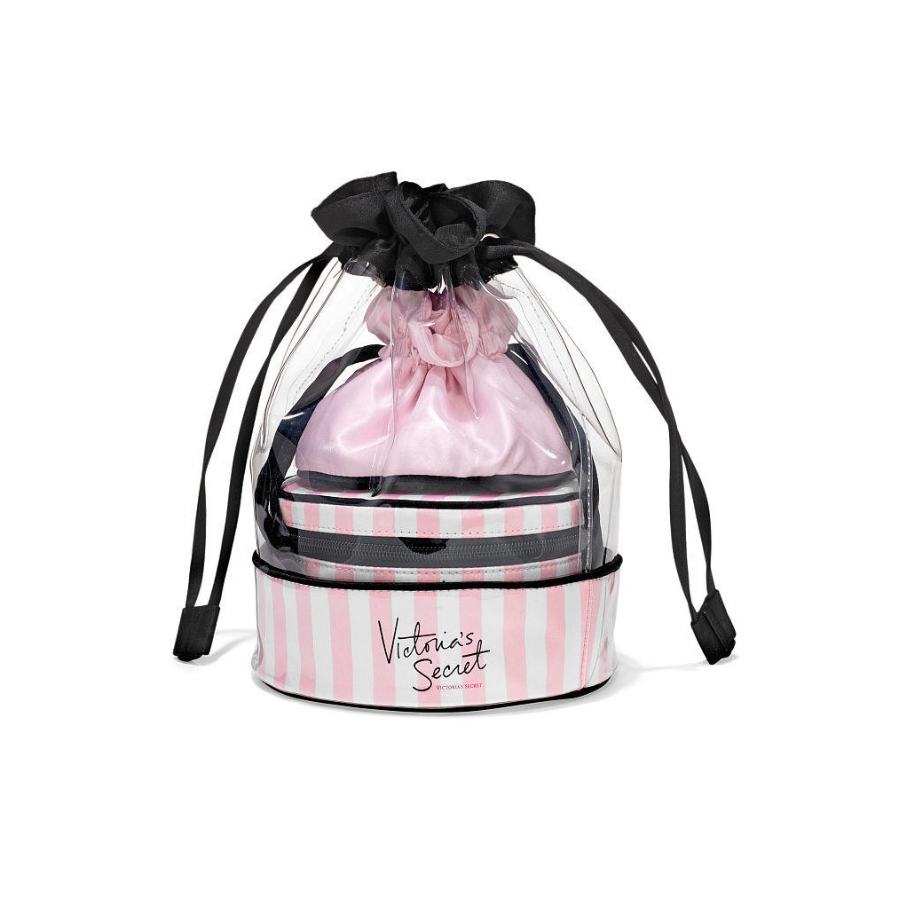 Victoria's Secret Makeup Bag Pink White Stripes