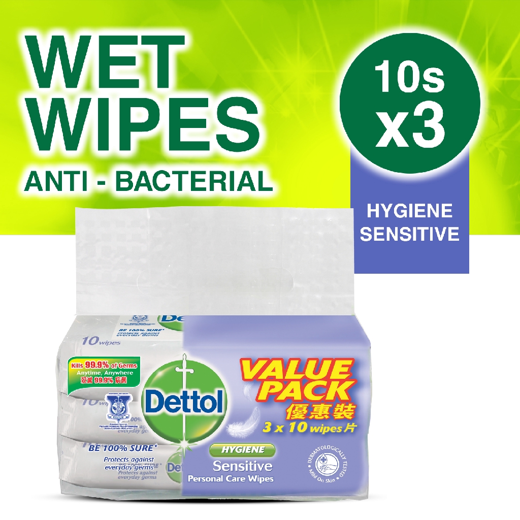 Dettol Hygiene Sensitive Personal Care Wipes (10s x 3)