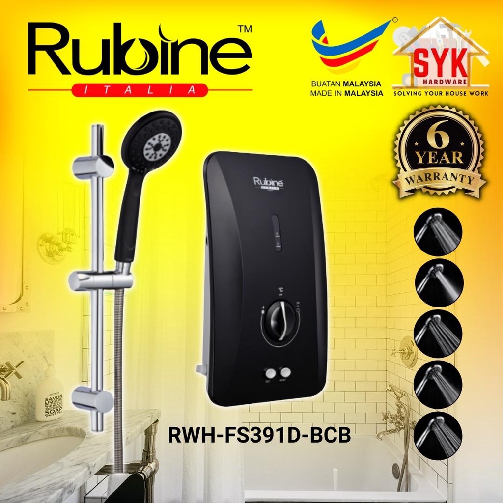 SYK Rubine Flusso Water Heater With DC Pump RWH-FS391D-BCB Heater Shower Air Panas Shower Pamanas Air Mandi Elektrik