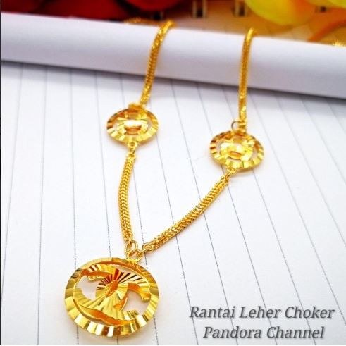 Emas 916 Rantai Leher Choker Pandora Channel
