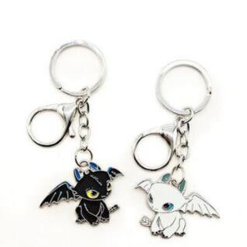 Cartoon Enamel Black White Double Flying Dragon Key Chain Couple Best Friends Key chains Pendant Night Evil Toothless Key Ring Punk Hip Hop Gift Souvenir Bijoux Jewelry Accessories