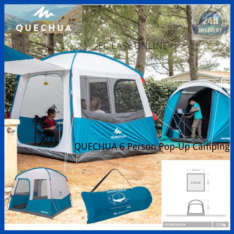 6 Person Pop Up Camping Living Area Arpenaz Base M Foldable Camping Outdoor Travel Tent Shopee Malaysia
