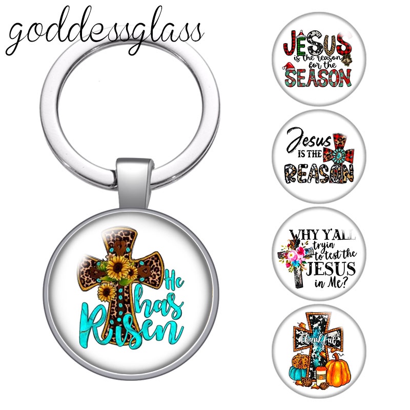 Cross Pattern words Jesus Faith Christianity photos glass cabochon keychain Bag Car key chain Ring Holder Charms keychains gift