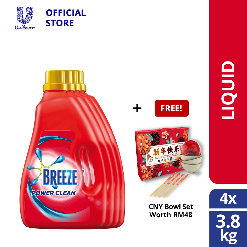 Breeze Detergent Liquid Power Clean (3.8kg x 4) [Free CNY Bowl Set ...