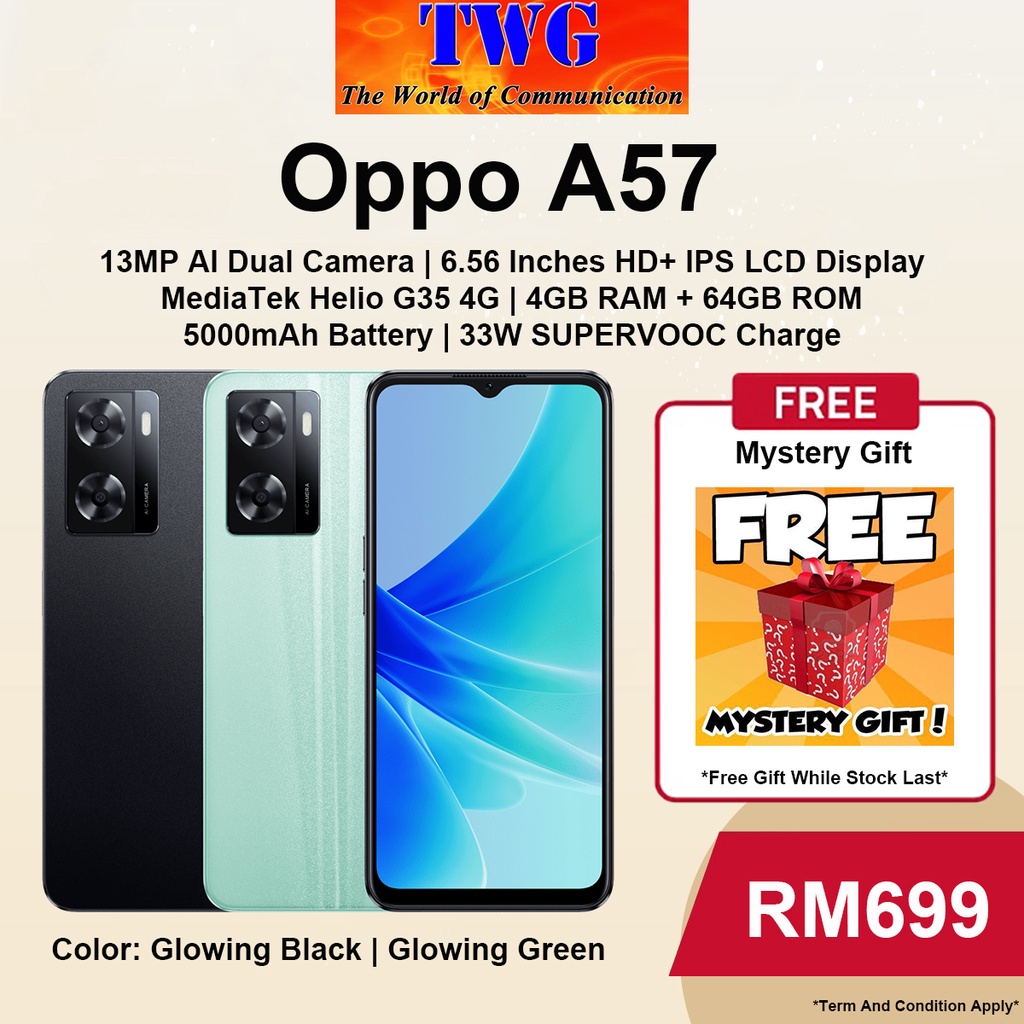 Oppo A57 2022 Smartphone 4GB RAM + 64GB ROM 1 Year Oppo Warranty