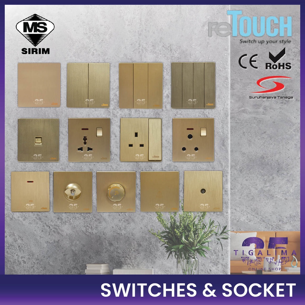 [SIRIM] RETOUCH ULTRA RIMLESS 16A Wall Switches & Sockets Multiple GANG