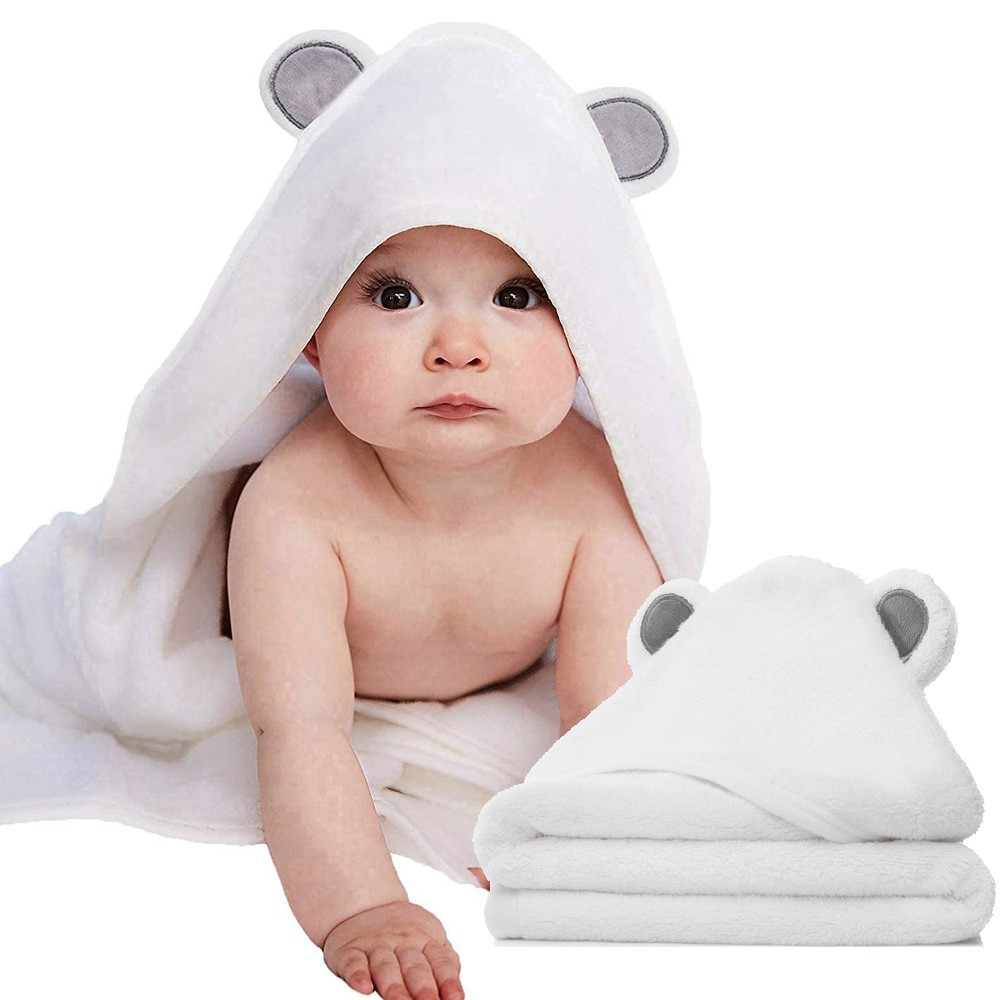 White 1-Pack Baby Shower Gift Premium Hooded Baby Towels for Boys & Girls Soft Cotton Toddler Towel with Hood Set- Unisex Infant & Newborn Bath Towels with Hood for Boy Or Girl 