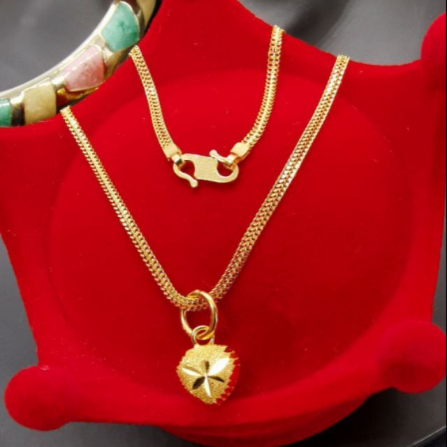 Set Rantai Leher Padu Dewasa Emas 916 Tulen