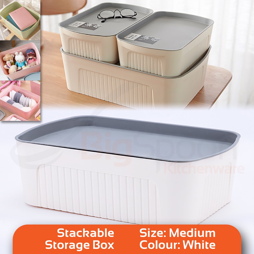 BIGSPOON Stackable Storage Box Cupboard Organizer with Cover for Clothes Storage Office and Socks Organiser