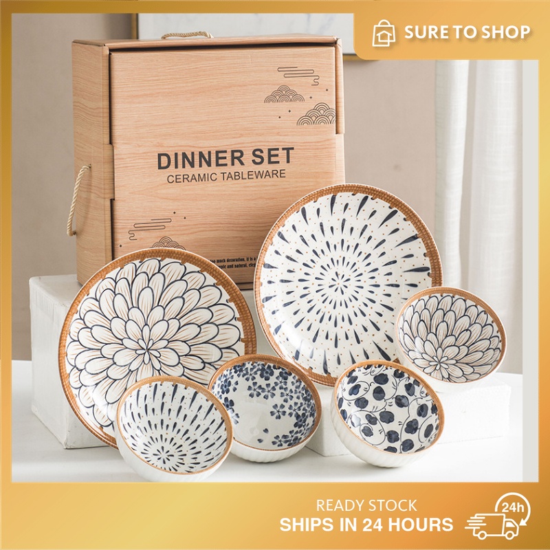 Dinner Set Japanese Bamboo Style Bowl Ceramic Bowl Microwave Ceramic Tableware Household plates Mangkuk Keramik