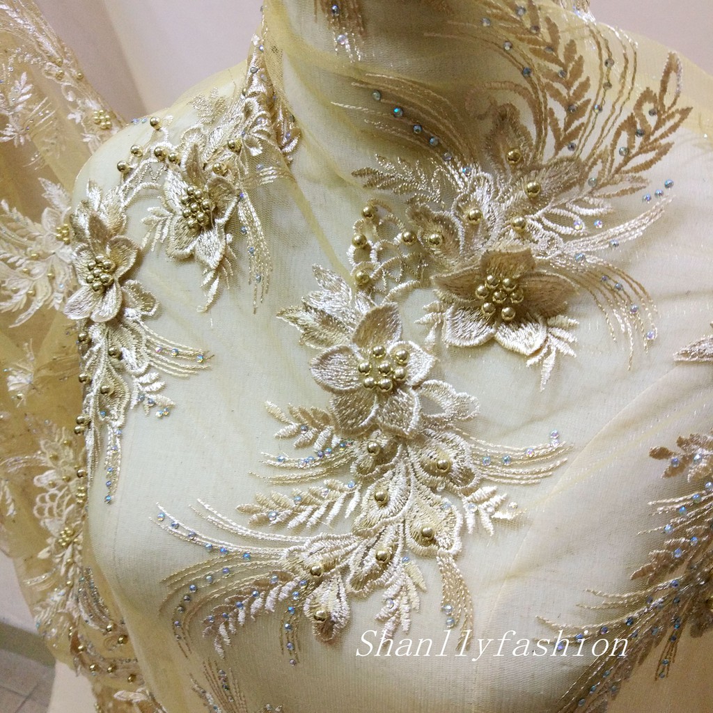 gold embroidered lace fabric