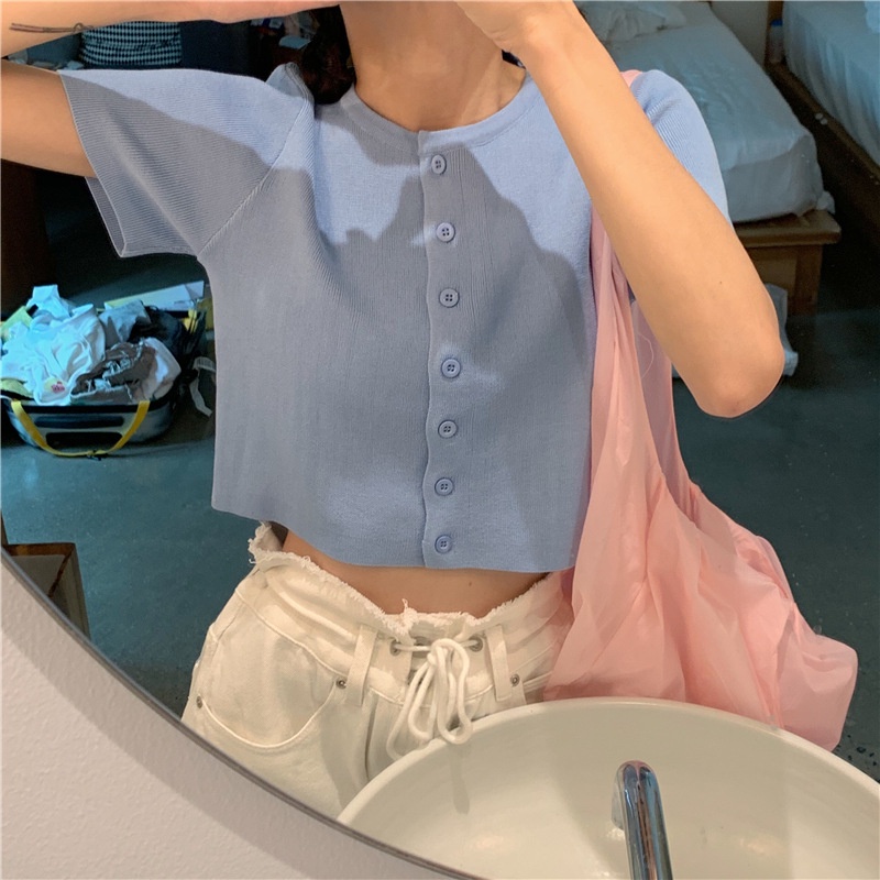 【WJZ】Women's Korean style fashionable summer knitted short-sleeved top【551】
