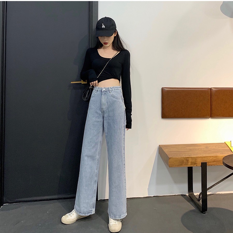 Summer Retro Loose Wide Leg Pants Women's Korean Fashion Casual High Waist Jeans Plus Size