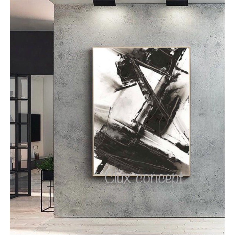 (With framed) Modern minimalist abstract art black and white wall
