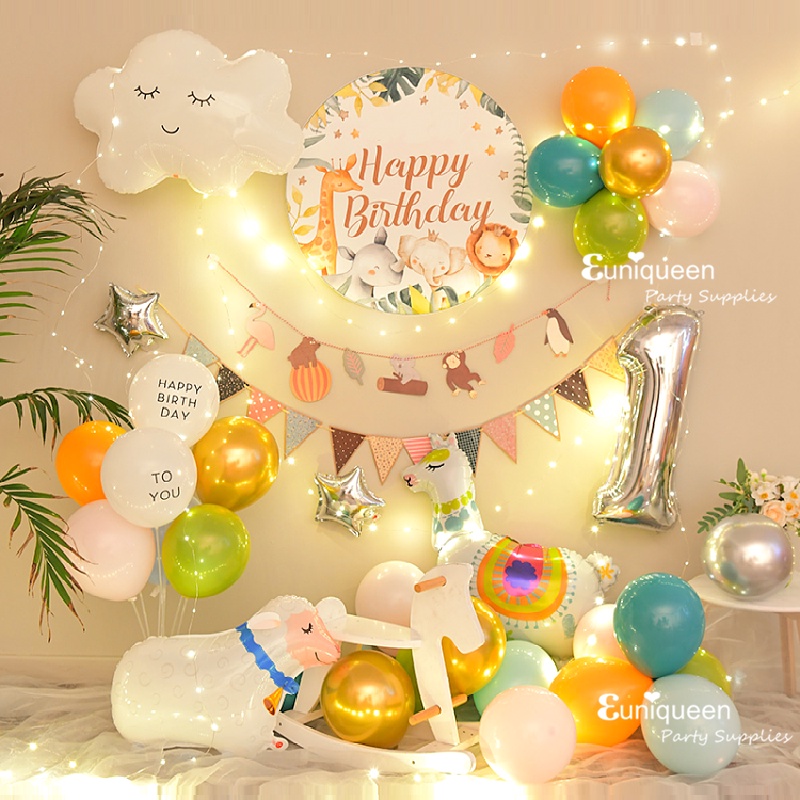 Baby Boy Girl Happy Birthday Party Banner Garland First One 2 3 4 Year Old  Animal Sheep Alpaca Balloon Background Decor | Shopee Malaysia