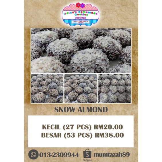 (Homemade) Kuih Raya/Biskut Snow Almond/Snow Almond Cookies_27-53pcs