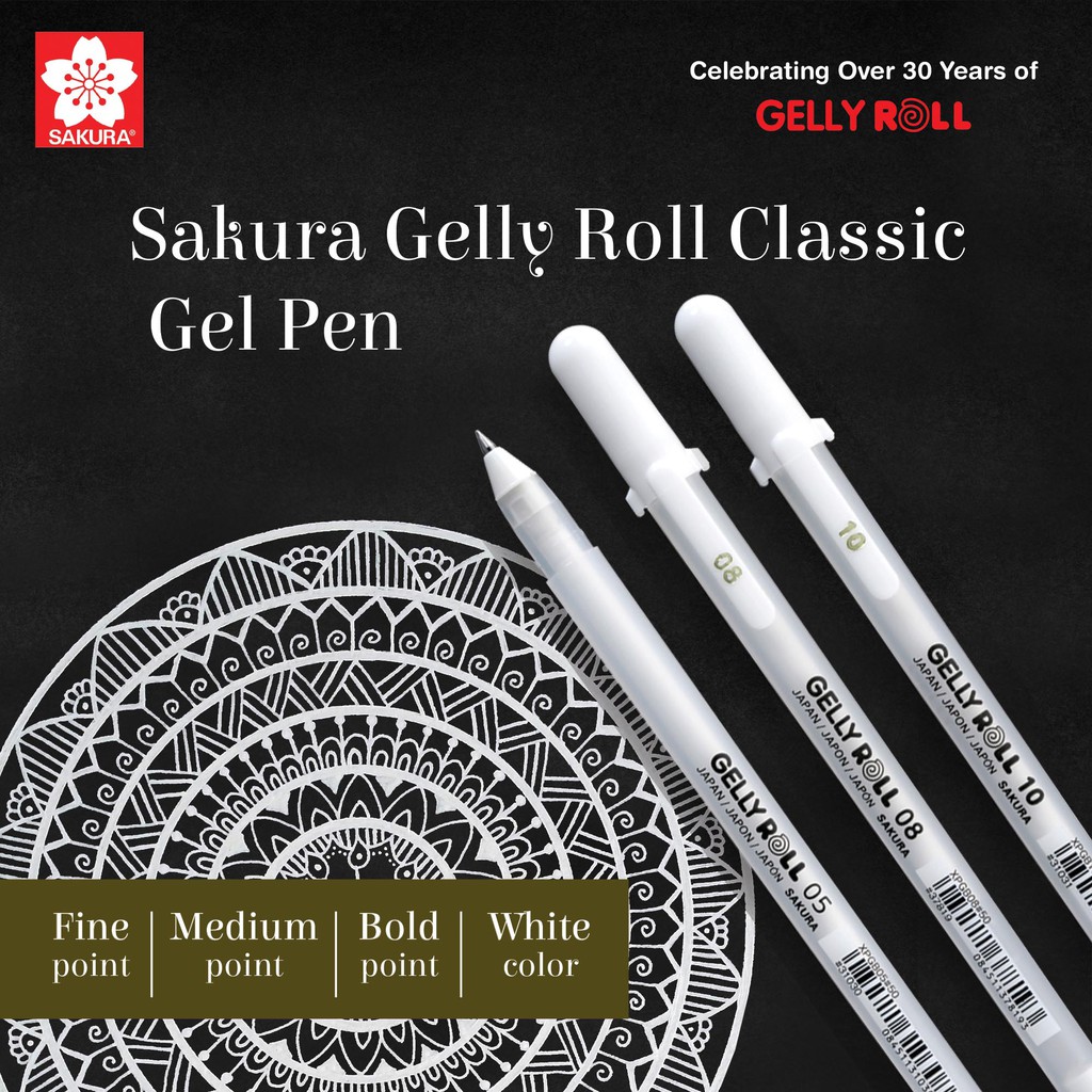 Sakura Gelly Roll Classic Gel Pen - Fine/Medium/Bold Point - White ...
