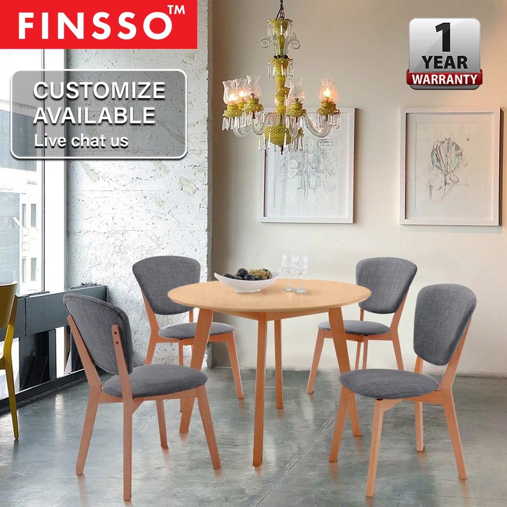 FINSSO: [100cm] Viera Round Solid Wood Dining Table With Dining Chair Set