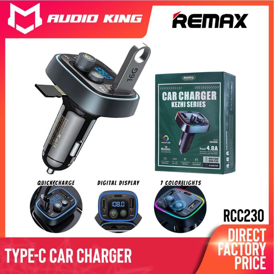 REMAX RCC230 Rainbow LED Display Car Charger Bluetooth V5.0 2 USB