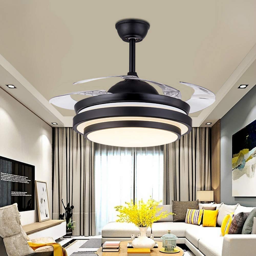 42 Invisible Ceiling Fans With Led Lights Remote Control 4 Retractable Clear Blades Bedroom Livingroom Fan Chandelier