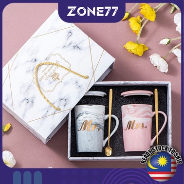 Hadiah Wedding gift couple cup wedding gift marble mug gift cup box Birthday Gift Mr & Mrs Breakfast Cups 情侣杯