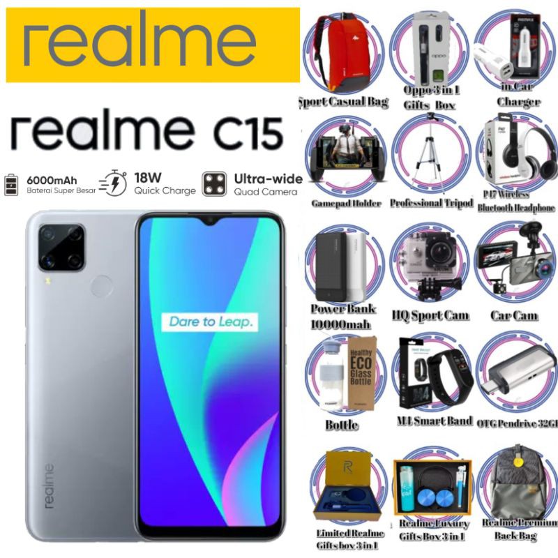 Realme C15 4gb 64gb 4gb 128gb 6000mah Big Battery 18w Quick Fast Charging Ultra Wide Quad Camera Malaysia