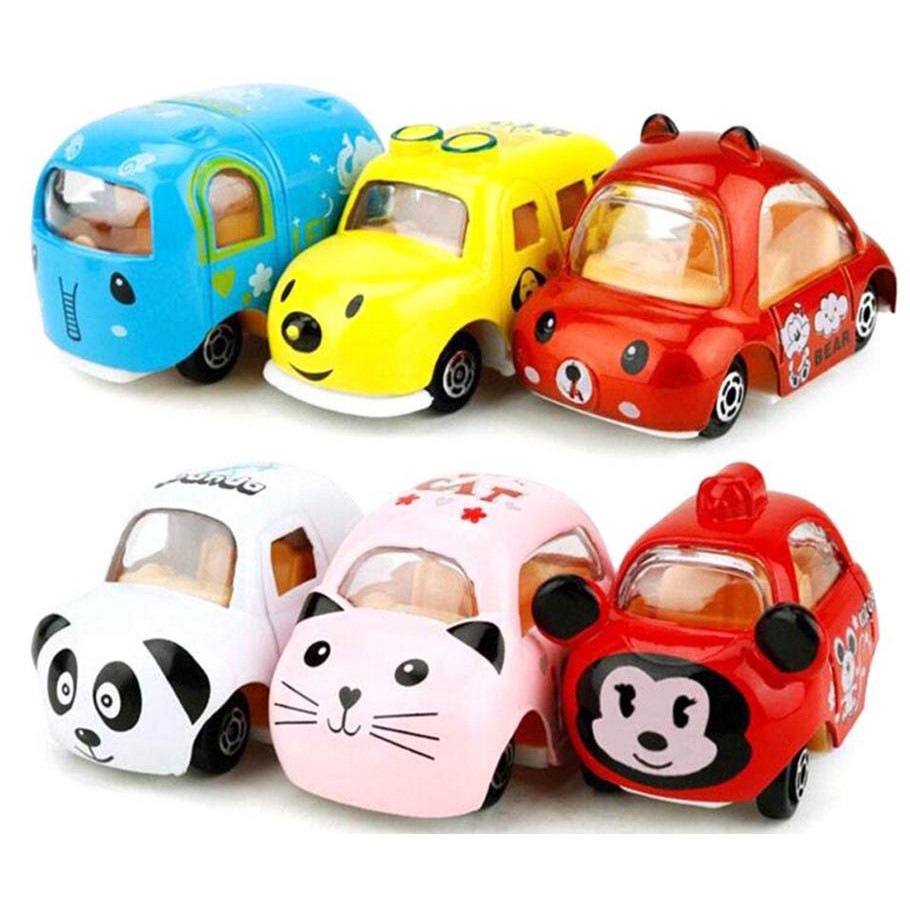 Cat Pattern for Kids Toddlers Boys Mouse Panda HAPTIME Cute Cartoon Vehicle 6 Pack Alloy Metal City Car Models Toy Playset Include Dog,Elephant Bear 