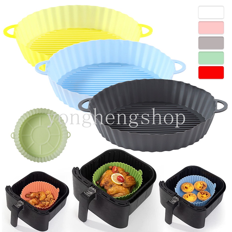 Reusable Air Fryer Silicone Pot Airfryers Oven Baking Tray Pizza Fried Chicken Mat Round Liner Non-stick Grill Pans Kitchen Accessories