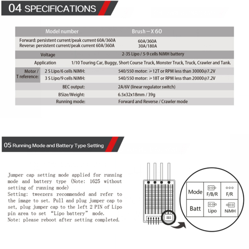 Quality Purpose 1060 60A Waterproof Brushed ESC Speed Controller Forward Brake Reverse 6V/2A BEC 1/10 RC Model Car HS... - Image 4