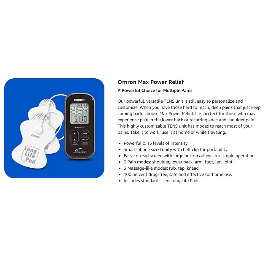 Omron PM500 Max Power Relief TENS Device & PMLLPAD-L ElectroTHERAPY TENS  Long-Life Pads 