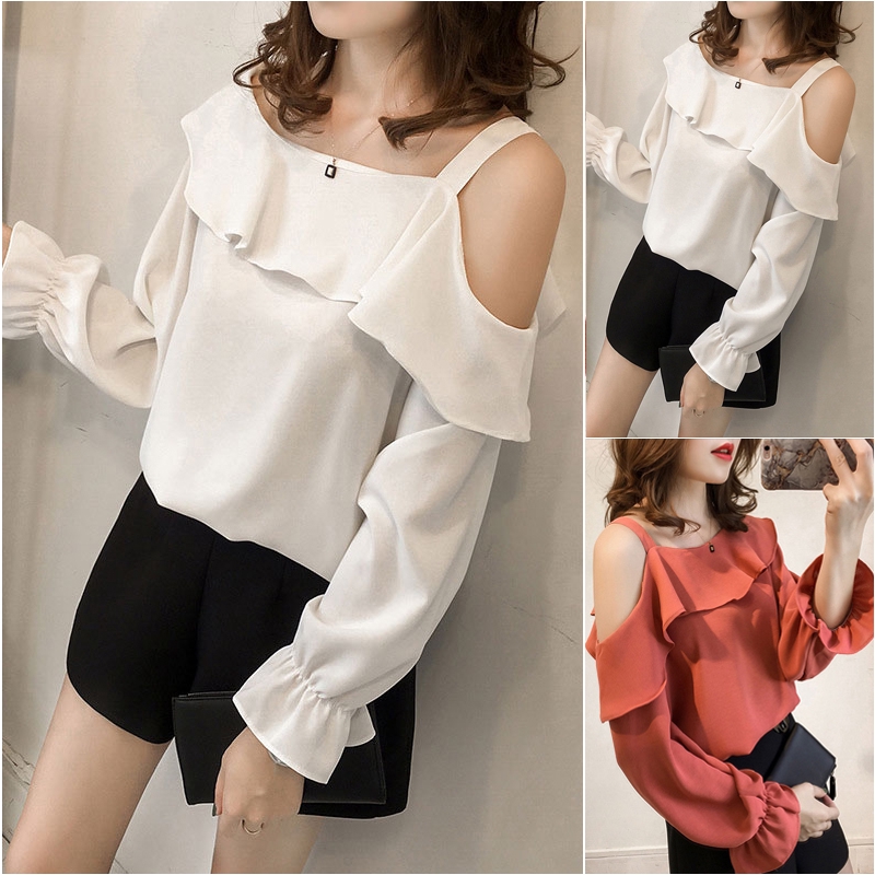 Korean Style Fashion Women Off Shoulder Long Sleeve Dailywear Office